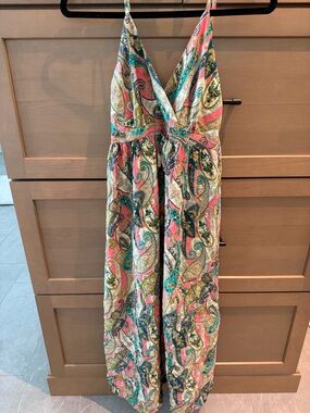 Vintage European Paisley Print Sleeveless Summer Dress in Teal + Pink 🇮🇹